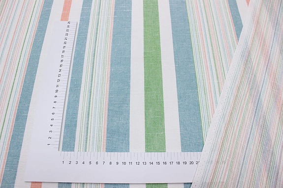 Полулен пестротканый "Полоски" цв.морская волна/зеленый, ш.1.8м, лен-30%, хлопок-70%, 125гр/м.кв