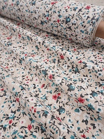 Полулен "Цветочный луг" цв.морская волна, ш.1.5м, лен-30%, хлопок-70%, 140гр/м.кв