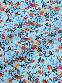 Ситец "Птичка-невеличка" цв.голубой, ш.1.5м, хлопок-100%, 94гр/м.кв