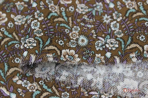 Плательный хлопок "Цветочная мозаика" цв.коричневый, ш.1.45м, хлопок-100%, 140гр/м.кв