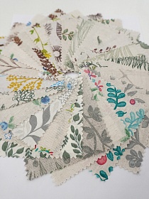 Комплект образцов "Полулён, ш.1.5м, лен-30%, хлопок-70%, тип рисунка "Флора"