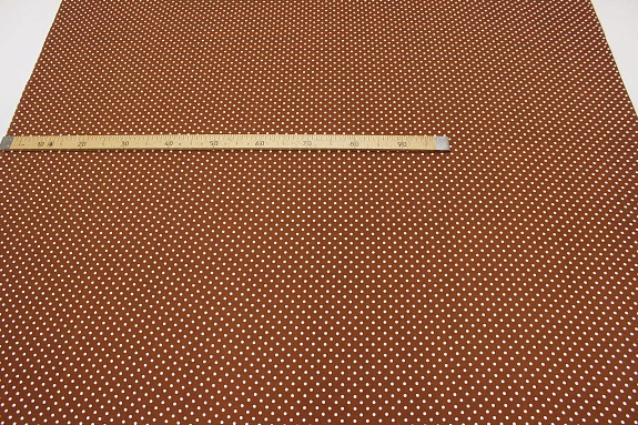 Штапель "Белый горох (5мм)" цв.золотисто-коричневый, ш.1.43м, вискоза-100%, 90гр/м.кв 