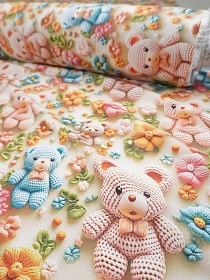 Сатин (Digital) "3D - Вязаные мишки", ш.2.5м, хлопок-100%, 110гр/м.кв