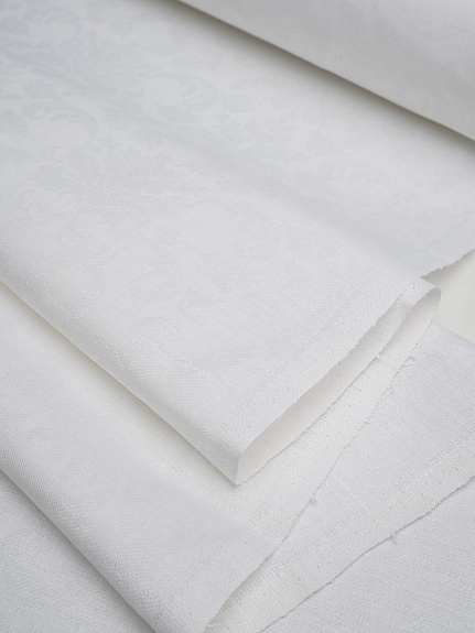 Мерный лоскут(ткань в отрезах) - Полулен скатертной жаккард "Восточные узоры" цв.белый,  ш.1.6 м