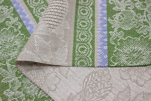 Холст полотенечный жаккард "Летний" цв.травяной/синий, ш.0.5м, лен-30%, хлопок-70%, 210гр/кв.м