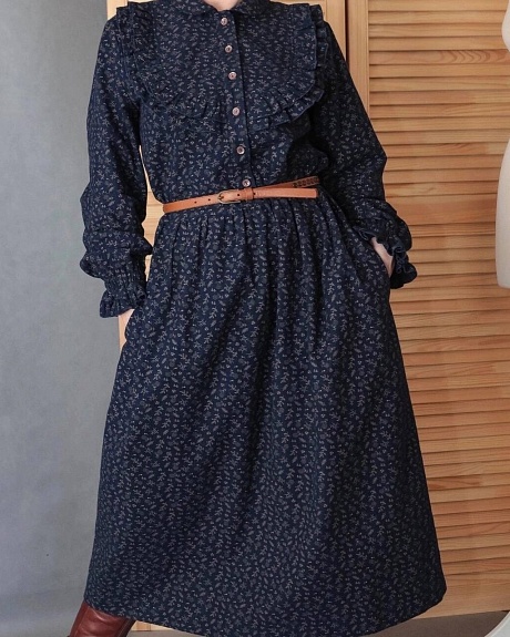 Платье из теплого хлопка "Мелкая ботаника"