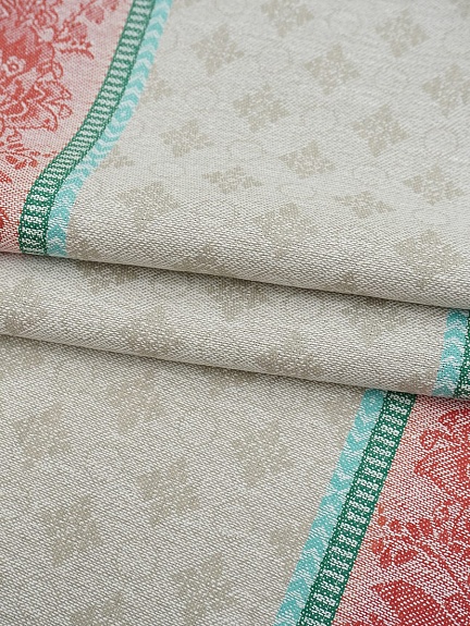 Холст полотенечный жаккард "Валенсия" цв.бежевый/красный, ш.0.5м, лен-30%, хл-70%, 210гр/м.кв