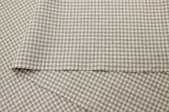 Лен костюмный с умягчением "Гусиная лапка" цв.бежевый/молочный, ш.1.45м, лен-100%, 350гр/м.кв