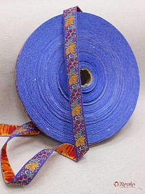 Жак.лента 23мм Красные ягоды, оранжевые листочки на синем