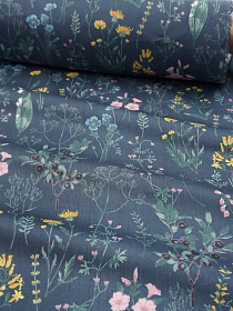 Сатин "Ароматное лето" цв.т.серо-синий, СОРТ2, ш.1.6м, хлопок-100%, 110гр/м.кв