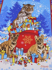 Вафельное полотно (холст) "Подарки для тигрят", ш.0.5м, хлопок-100%, 165гр/м.кв, раппорт 63см