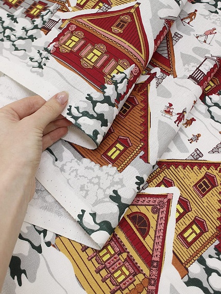 Рогожка "Новогодняя пора" цв.красный, ш.1.5м, хлопок-100%, 165гр/м.кв