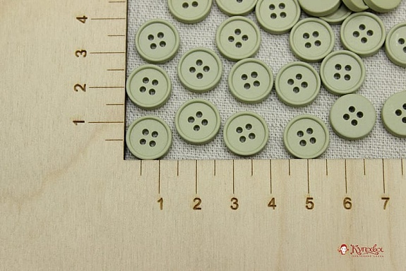 Пуговица пластмасса, цв.светлый оливково-серый, 12мм, 4 отверстия