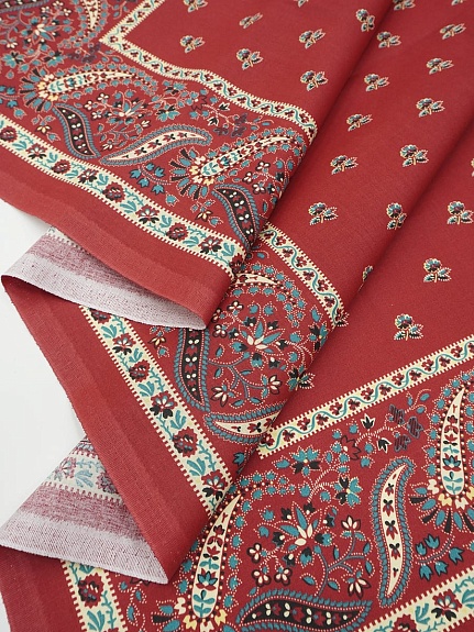 Крой Барановский платок "Аксиния" с узорным купоном, цв.красный терракот, хл-100%, 1м*1м