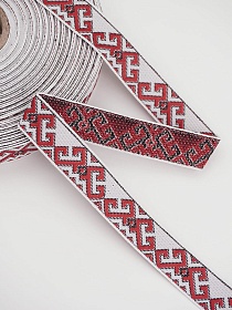 Жак.лента 18мм Красный/черный оберег на белом