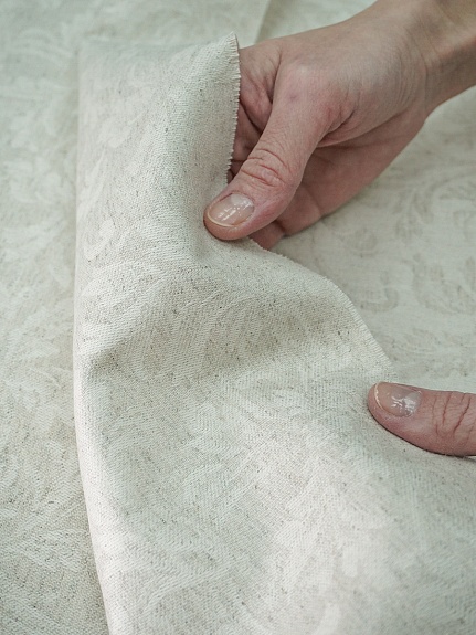 Полульняной жаккард "Перепев" цв.бежево-молочный, ш.1.6м, лен-50%, хлопок-50%, 210гр/м.кв