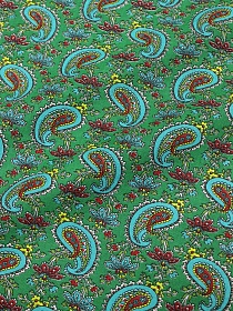 Бязь "Бирюзовые огурчики на зеленом", ш.1.5м, хлопок-100%, 120гр/м.кв