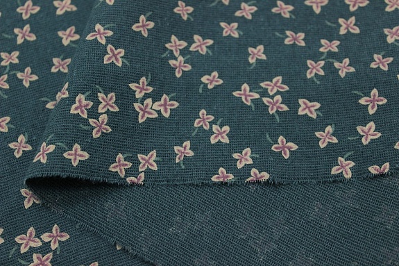 Плательный хлопок с микроворс."Россыпь четырехлистников" цв.т.зеленая морская волна, ш.1.48м,хл-100%