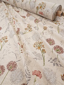 Полулен "Черемша - горчичные цветы" (на суровом), СОРТ2, ш.1.5м, лен-30%, хлопок-70%, 140гр/м.кв