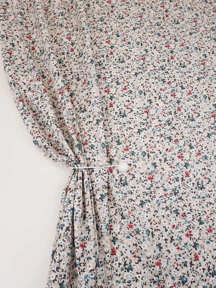 Полулен "Цветочный луг" цв.морская волна, ш.1.5м, лен-30%, хлопок-70%, 140гр/м.кв