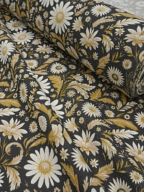 Вафельное полотно "Белокурые ромашки" цв.черный, ш.1.5м, хлопок-100%, 150гр/м.кв