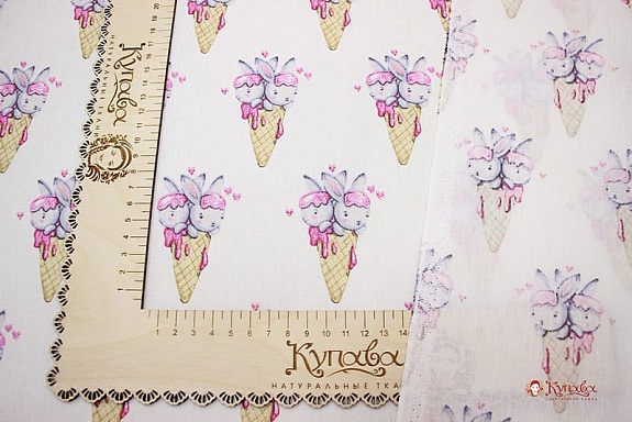 Поплин "Зайки - лакомки", СОРТ2, ш.1.5м, хлопок-100%,105гр/м.кв