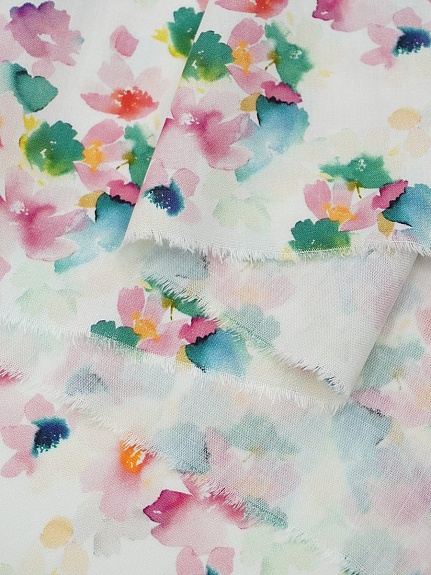 Штапель Премиум (Digital) "Нежная акварель(розовые цветы)", ш.1.45м, вискоза-100%, 110гр/м.кв