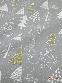 Мерный лоскут (ткань в отрезах) Рогожка "Новогодние чудеса на сером" цв.оливковый, СОРТ2, ш.1.5м, хлопок-100%, 180гр/м.кв