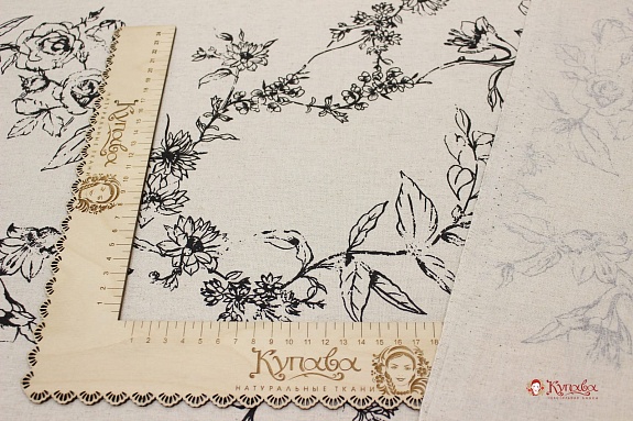 Мерный лоскут - Полулен "Шведская роза на суровом", СОРТ2, ш.1.5м, лен-30%, хлопок-70%, 147гр/м.кв