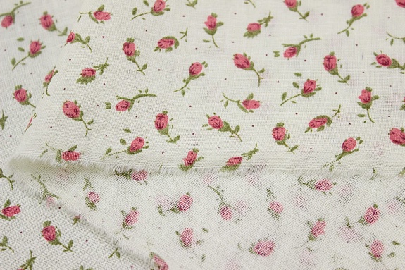 Импорт. хлопок (ситец) "Маленькие бутончики" цв.коралловый, СОРТ2, ш.1.55м, хл-100%, 80гр/м.кв