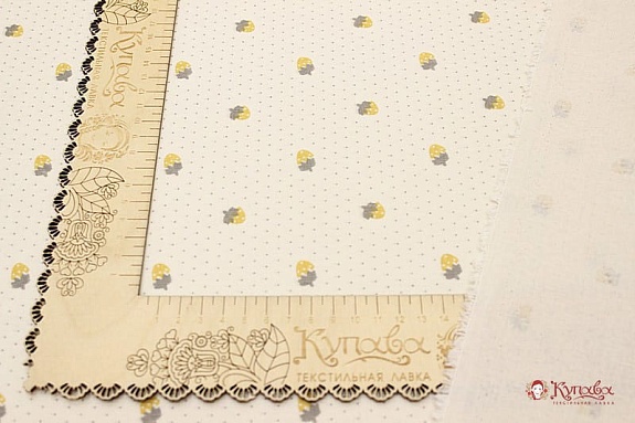 Плательный хлопок с вискозой микроворс "Клубнички" цв.горчичный, ш.1.4м, хл.-50%, вискоза-50%