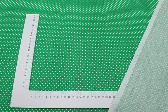 Бязь "Белый горох (3мм) на зеленом", СОРТ2, ш.1.5м, хлопок-100%, 120гр/м.кв