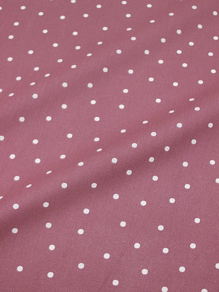 Поплин "Россыпь белого гороха (6мм) на лилово-бордовом", ш.1.5м, хлопок-100%, 105гр/м.кв