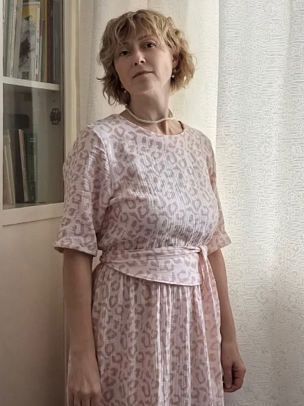 Платье из муслина  "Леопардовые пятнышки на нежно-розовом"