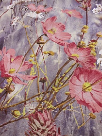 Полулен "Осенний блюз (коралловые цветы)", ш.1.5м, лен-30%, хлопок-70%, 140гр/м.кв