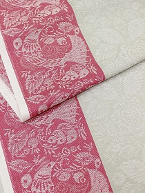 Мерный лоскут Холст полотенечный жаккард "Птицы" цв.фуксия/серый, ш.0.5м, лен-30%, хлопок-70%, 210гр/м.кв