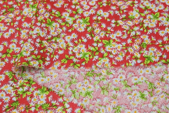 Бязь "Ромашка луговая", цв.красный, ш.1.5м, хлопок-100%, 140гр/м.кв