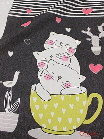 Рогожка "Котики и кактусы", ш.1.5м, хлопок-100%, 160гр/м.кв, раппорт 63см