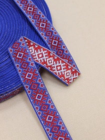 Жак.лента 23мм Красные ромбы на васильковом