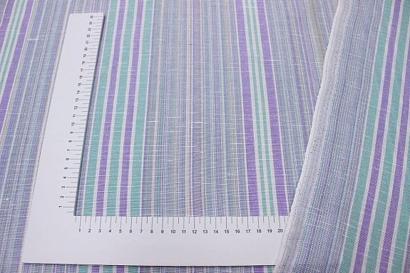 Полулен пестротканый "Полоска" цв.сиреневый/мята, ш.2.2м, лен-30%, хлопок-70%, 125гр/м.кв