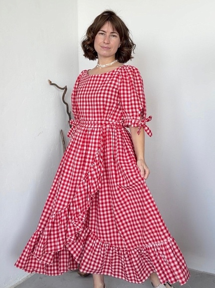 Платье из вареного хлопка в красно-бордовом цвете