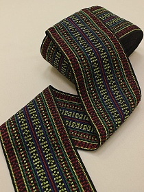 Лента тканая для поясов (кушак), 120мм Цветные дорожки (лимонная строчка) на черном