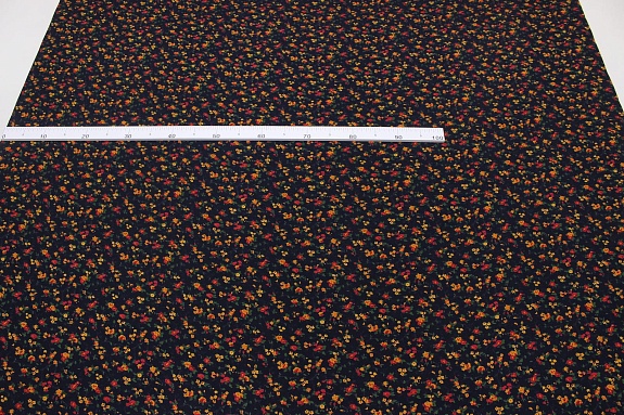 Штапель Премиум "Цветочная грация" цв.чернильный, ш.1.45м, вискоза-100%, 120гр/м.кв