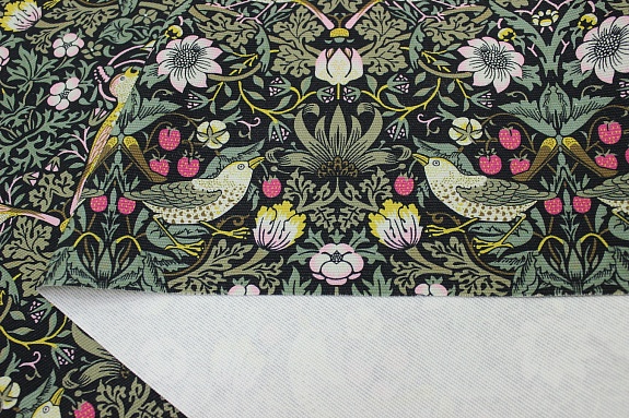 Интерьерный хлопок "Райские птички" цв.черный, ш.1.5м, хлопок-100%, 250гр/м.кв