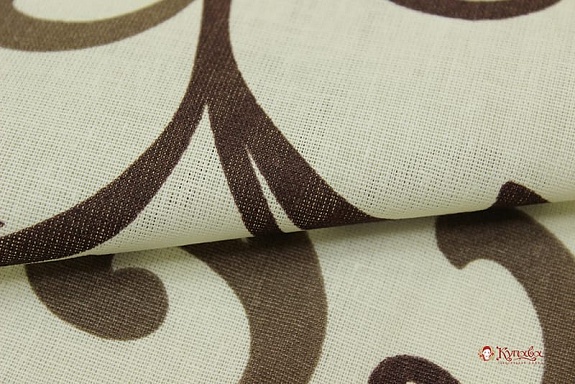 Бязь "Крупные шоколадные вензеля на сливочном", ш.2.2м, хлопок-100%, 120гр/м.кв