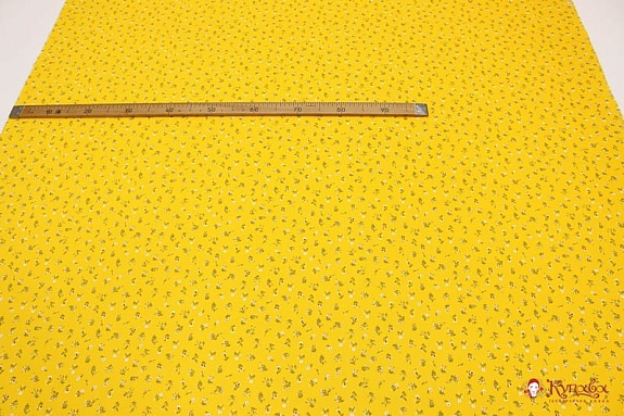 Плательная вискоза "Весенние букетики на желтом", ш.1.45м, вискоза-100%, 145гр/м.кв