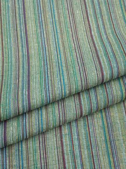 Полулен пестротканый "Зелено-бордовый меланж - полоска", ш.1.6м, лен-50%, хлопок-50%, 160гр/м.кв