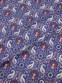 Мерный лоскут (ткань в отрезах) - Поплин "Барановские мотивы на васильково-синем", ГОСТ, ш.1.5м