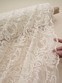 Кружевное полотно "Мелодия узоров" (фестон с 2х ст.)  цв.кремовый, ш.1.3м, хл-80%, нейлон-20%