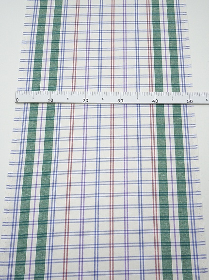 Холст полотенечный "Двойная цветная клетка" цв.зеленый/синий, ш.0.5м, лен-30%, хл-70%, 140гр/м.кв